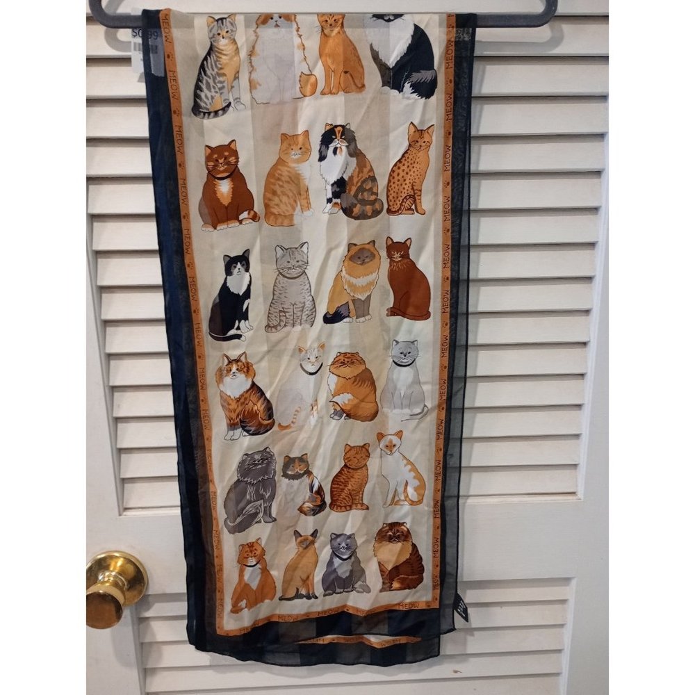 Vintage Silky cute cat kitty scarf